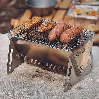 Outdoor Mini Card Grill Folding Barbecue Grill Camping Small Detachable Portable Barbecue Grill BBQ Carbon Grill