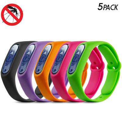 Natural anti Mosquito Insect & Bug Repellent Bracelet Band DEET Free Safe for Kids & Adults Travel Size Repellent Outdoor Mosquito Control a Must Have Camping Hiking Fishing Accessories, 5 Pack