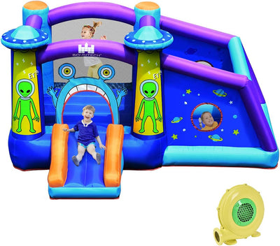 Inflatable Bounce House, Alien Bouncy House for Kids Indoor Outdoor Party Fun with Large Jumping Area, Toddler Bounce House with 480W Blower Included for Backyard Birthday Gift, Christmas