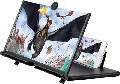 14" Screen Magnifier for Cell Phone,  3D HD Mobile Phone Magnifier Projector Screen for Movies, Videos, and Gaming, Foldable Phone Stand with Screen Amplifier Fit for All Smartphones (Black)