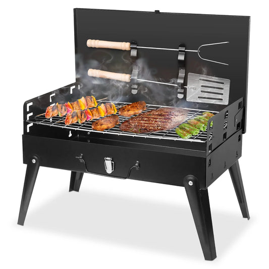 10" Charcoal Grill with Adjustable Heights, Portable and Folding