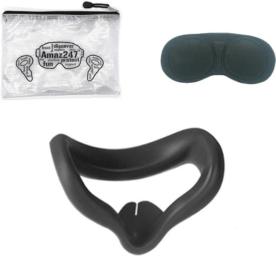Silicon Face Cover & Lens Protective Set for Oculus Quest 2 VR Headset (Black)