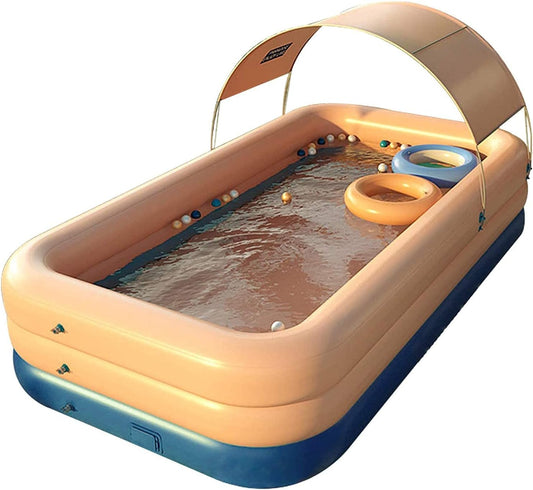 Inflatable Swimming Pool, 102X63X27Inch Outdoor above Ground Portable Pool with Canopy for Adults Blow up Pool for Family Garden Backyard
