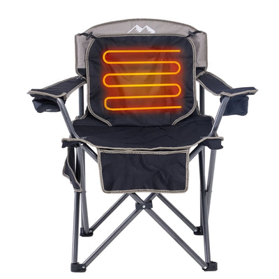 M8TRX Outdoors Heated Camping Chair, Portable Chair W/ 5000Mah Power Bank, 3 Heat Levels, USB Charging Port, Black