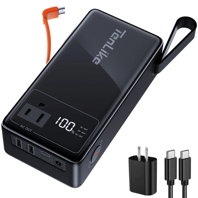 27000Mah Portable Power Station, 99.9Wh Portable Power Bank with AC Outlet, 110V 80W Rated 120W Peak, In/Out 60W Type-C Large Lithium Battery for Laptop, Home Backup Outdoor Emergency, Black